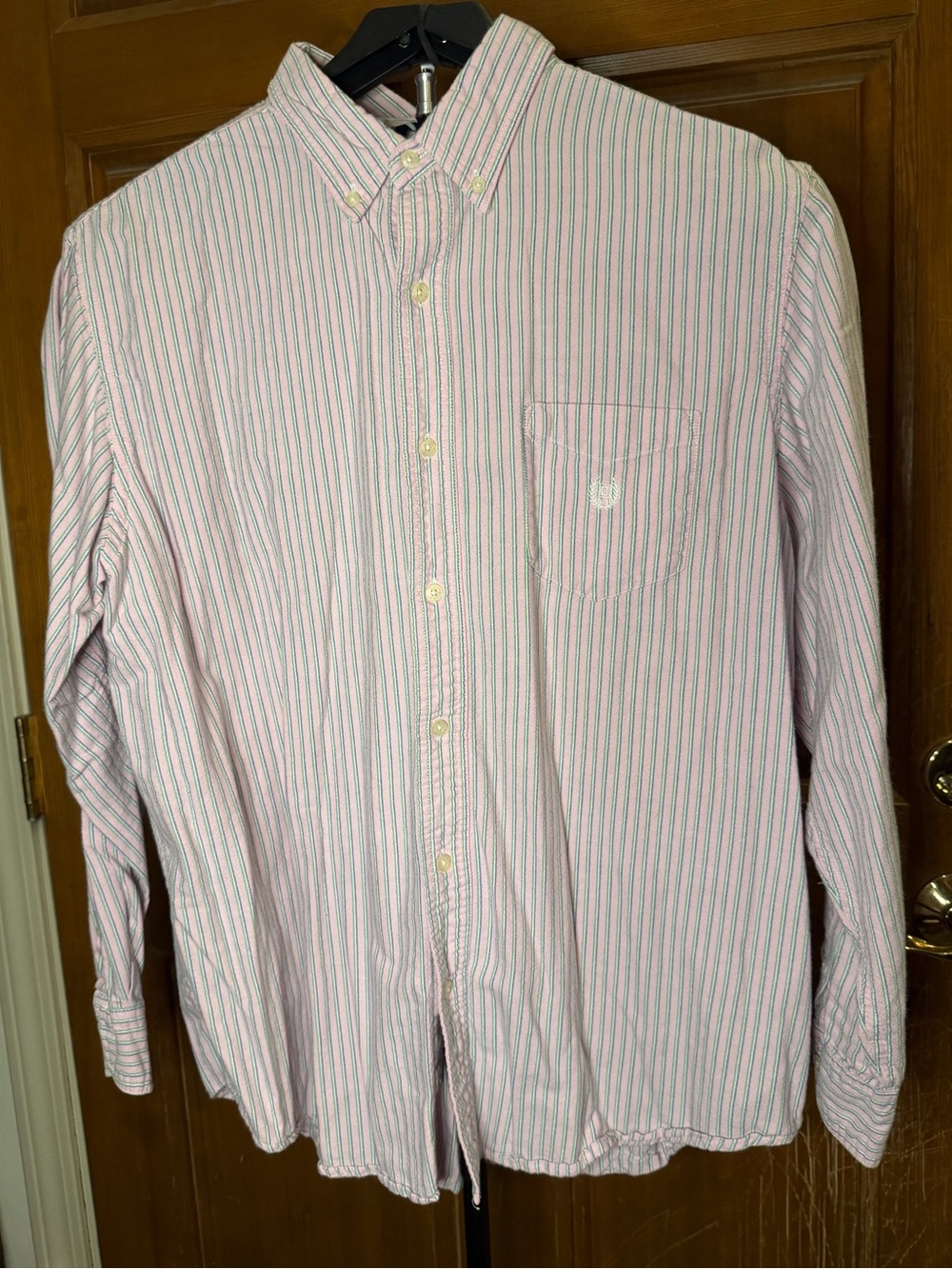 Chaps Men’s Striped Button-Down Oxford Shirt - XL Pink/Green/White